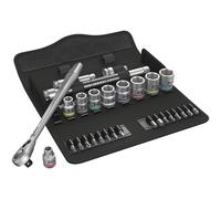 Wera Juego de carraca Zyklop Metal 8100 SB8 – Cuadradillo 3/8" métrico, palanca inversión, 29 piezas
