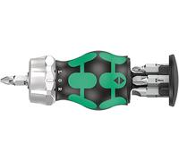 Wera 05008885001 Kraftform Kompakt Stubby Recámara RA 3, Destornillador de carraca con cargador de puntas, 6 piezas