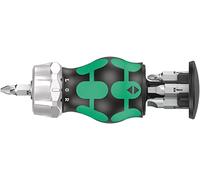 Wera 05008886001 Kraftform Kompakt Stubby Recámara RA 4, Destornillador de carraca con cargador de puntas, 6 piezas