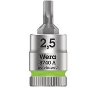 Wera 8740 A Zyklop Vaso de Punta Hexagonal con Arrastre de 1/4", Verde Fosforito, 2.5 x 28 mm