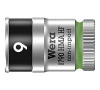 Wera 8790 HMA HF Zyklop Llave de Vaso con Arrastre de 1/4" con Función de Retención, Verde Fosforito, 9 mm