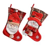 WeRChristmas - Figura Decorativa de Papá Noel y muñeco de Nieve calcetín de Navidad Decoración de tartán, Tela, Multicolor, 53 cm, 2 Unidades
