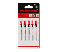 WERHE Hojas de Sierra de Calar T218A, HSS Acero, Metal 1-3 mm, Vástago en T | compatible con Bosch Makita sierras de calar, largo total 76 mm, largo de trabajo 50 mm, resistente al desgaste