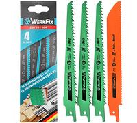 WERKFIX Hojas de sierra de calar/MADE IN GERMANY/: 3 Hoja x Madera y 1x Metal. Juego de 4 hojas de sierra de sable (Bosch, Black Decker, Einhell, Makita, etc.). HCS 150 mm