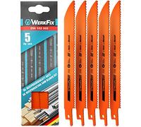 WERKFIX Hojas de sierra de calar/MADE IN GERMANY/para madera y metal. Juego de 5 hojas de sierra de sable (Bosch, Black Decker, Einhell, Makita, etc.). Cuchillas para cortes rápidos HSS-Bi 150 mm.
