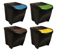WERNBUPS Cubo de basura apilable, 4 unidades, antracita, 100 L | Polipropileno, tapa extraíble, etiquetas para separación de residuos, ahorro de espacio