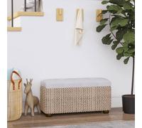 WERNBUPS Juego de 2 bancos de almacenamiento con cojín gris de totora y madera contrachapada, banco de almacenamiento para pasillo, 69 cm, asiento acolchado con compartimento de almacenamiento