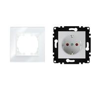 WESA - Enchufe Schuko de Pared Simple con Marco de Cristal Blanco, Fácil instalación con Opción a Distintos Diseños.