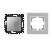 WESA - Interruptor Doble de Pared Conmutado con Marco de Aluminio Gris, Fácil instalación con Opción a Distintos Diseños.