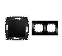 WESA - Interruptor Doble de Pared Conmutado con Marco de Cristal Negro, Fácil instalación con Opción a Distintos Diseños.