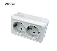 WESA superficie de pared blanca, 2 enchufes, enchufes eléctricos exteriores de la UE con toma de corriente a tierra, pintura de plástico retardante de llama