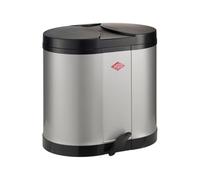 WESCO Colector ecológico 170 en color plateado, chapa de acero pulverizado, dos insertos separados de 15 litros de plástico, pedal de plástico