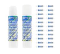 Westcott Barra de pegamento de 10 g (24 piezas) | Pegamento artesanal con tira adhesiva transparente de 1,5 cm | Pegamento fuerte y duradero | 100% libre de disolventes | Lavable a 30° | E-730365 00