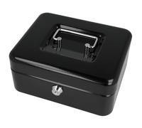 Westcott Caja de efectivo con cerradura (20 cm) negra | Caja con cerradura de chapa de acero con 2 llaves | Inserto extraíble para monedas con 3 compartimentos | E-51001 BLACK