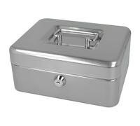 Westcott Caja de efectivo con cerradura (20 cm) plata | Caja con cerradura de chapa de acero con 2 llaves | Inserto extraíble para monedas con 3 compartimentos | E-51001 SILVER