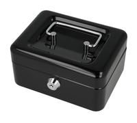Westcott Caja de efectivo con cerradura (compacta, 15 cm) Negra | Caja con cerradura de chapa de acero con 2 llaves | Inserto extraíble para monedas con 6 compartimentos | E-51000 BLACK