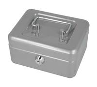 Westcott Caja de efectivo con cerradura (compacta, 15 cm) plata | Caja con cerradura de chapa de acero con 2 llaves | Inserto extraíble para monedas con 6 compartimentos | E-51000 SILVER