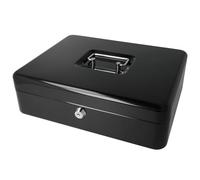 Westcott Caja de efectivo con cerradura (grande, 30 cm) negra | Caja con cerradura de chapa de acero con 2 llaves | Inserto extraíble para monedas con 5 compartimentos | E-51002 BLACK