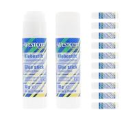 Westcott E-730389 00 - Barra de pegamento (12 unidades, 40 g, 12 unidades, con tiras adhesivas transparentes de 2,5 cm, adhesivo fuerte y duradero, 100% sin disolventes, lavable a 30 ºC)