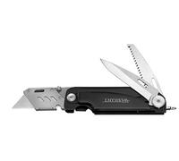 Westcott E-84034 00 Multitool Cutter Multitool Cutter Multitool Cutter Multitool Blade 7,5 cm Drop-Point Blade 7,5 cm Sierra Plegable Destornillador Luz LED Regla, Mango Metálico, Negro, 19 cm