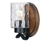 Westinghouse iluminación 63316 Aplique Barnwell de un solo brazo, acabado en hierro texturizado y madera de granero, con vidrio amartillado transparente