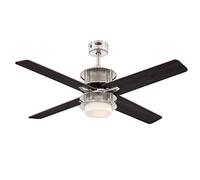 Westinghouse. Ventilador de techo Oscar para interiores, níquel cepillado, 122 cm, con mando, con luminaria led regulable con cristal de ópalo esmerilado