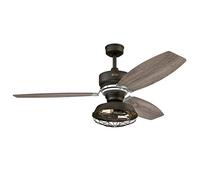 Westinghouse. Ventilador de techo Welford de 137 cm en bronce desgastado y con luz led y mando; luminaria led regulable con «jaula» extraíble