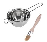 Westmark 1 cuenco de fundición para baño maría, 11 cm de diámetro + 1 pincel de 18,5 cm, acero inoxidable/madera, Woody, plata/marrón claro, 314922E6