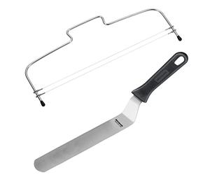 Westmark 1 Separador de Base para Tartas con 2 alambres de Corte dentados y 1 Paleta en ángulo, 39,5 cm, Acero Inoxidable, Longitud 32 cm, simplex Duo, Plata/Negro, 716022E9