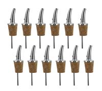 Westmark 12 Boquillas de vertido para botellas de aguardiente/aceite, cortos, Con tubo de aire, metal/latón, sin níquel, tapón de corcho natural, Classic Gastro, Plateado, 437022E2