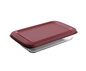 Westmark 235422E1 - Cuenco de cristal (1000 ml, vidrio de borosilicato, cierre hermético, cristal/plástico), color rojo y transparente