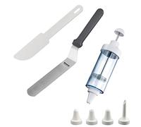 Westmark 311522E6 - Juego de repostería (3 piezas: 1 jeringa con 5 boquillas, 1 paleta angular, 1 sacapuntas, plástico y acero inoxidable, transparente/negro/blanco)