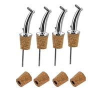 Westmark 4 vertedores de licores y aceite + 4 tapones de repuesto, extra cortos, con tapa y tubo de aire, metal/latón, sin níquel, corcho natural, Classic Gastro, Plata, 438022E3