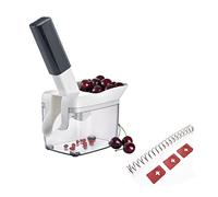 Westmark 403522E6 - Deshuesador de cerezas con vertedor, caja de núcleo y cuaderno de recetas, incluye piezas de desgaste, acero inoxidable/plástico, Kernfix, color blanco, gris oscuro y transparente