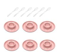 Westmark 6 hueveras, redondas, ø10 cm + 6 cucharas para huevos 14,5 cm, plástico de alta calidad, Punto, rosa, 206222E9