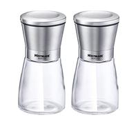 Westmark Juego de molinillos de especias, contenido: 2 molinillos con mecanismo de cerámica, cristal, cerámica y acero inoxidable, transparente, plata y negro, 63352260