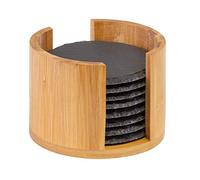 Westmark 8 Posavasos de pizarra natural en caja de bambú, Redondos, Con protección contra arañazos, ø 10 cm, Pizarra / bambú, Tapas + Friends, Antracita / marrón claro, 69212260