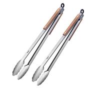 Westmark Classic Wood Maxi 162922E3 - Pinzas para barbacoa (2 unidades, acero inoxidable con madera, longitud: 44 cm, acero inoxidable), color plateado y marrón
