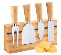 Westmark Conjunto de cuchillos para queso, 5 piezas con soporte de bambú y acero inoxidable