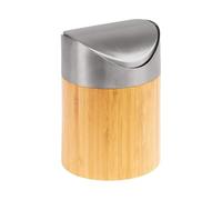Westmark Cubo de basura de mesa, tapa basculante, inserto de plástico, capacidad: aprox. 0,8 litros, diámetro de 12 cm, bambú, acero inoxidable y plástico, tapas + amigos, marrón claro/plata/blanco