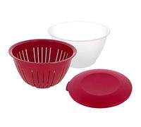 Westmark Cuenco para servir/Escurridor con tapa y colador, 3 partes, Capacidad: 4,4 litros, Plástico, Sin BPA, Olympia, Color: Transparente/Rojo, 2418227R