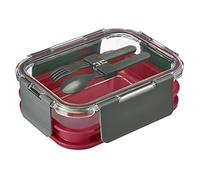 Westmark Fiambrera de 1740 ml, dos niveles, con cubiertos, 4 cierres de clic seguros, vidrio/silicona/plástico, confort, transparente/rojo/antracita, 236022ER
