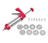 Westmark Jeringa para prensa/guarnición de pastelería, con 8 discos de moldeo y 8 boquillas de moldeo, capacidad: 250 ml, acero inoxidable/plástico, plateada/roja, 32332260