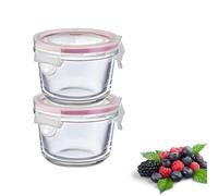 Westmark Juego de 2 recipientes de cristal con tapa de clip, redondos, volumen de llenado: 150 ml cada uno, apto para congelador, microondas y horno, cristal/silicona/plástico, transparente/rojo