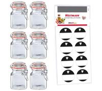 Westmark Juego De Tarros Con Cierre De Alambre, 6 uds. - Para Especias, Hierbas Y Tés - Incluye 8 Etiquetas Decorativas - Transparente, 100 Ml
