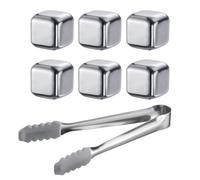 Westmark Juego de cubitos de hielo con pinzas Cosmo - cubos de hielo reutilizables con pinzas, ideales para bebidas frías, enfrían sin aguar, prácticas piedras enfriadoras - acero inoxidable, 7 piezas