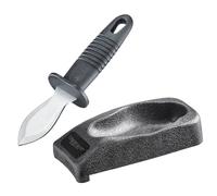 Westmark Juego de herramientas para trituradora de ostras, hoja pulida por ambos lados + 1 soporte para ostras con borde de amarre, acero inoxidable/plástico, plata/negro, 661522E6