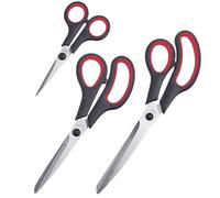 Westmark Juego de tijeras de 3 piezas, 1 tijera de costura (14 cm), 1 tijera doméstica universal (21 cm) y 1 tijera de manualidades (25 cm) - acero inoxidable/plástico - negro/rojo/plateado, 137622E6