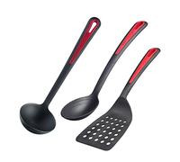 Westmark Juego de utensilios de cocina, 3 piezas, 1x espátula, cuchara para freír y verduras + cucharón sopero cada una, plástico, Gallant, negro/rojo, 295622E6