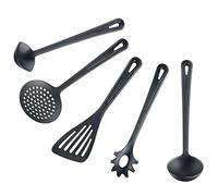 Westmark Juego de utensilios de cocina 5 piezas: espátula, espumadera, cuchara para salsa,cucharón para sopa, cuchara para espaguetis, resistente al calor hasta 270°C, plástico, Gentle Plus, negro